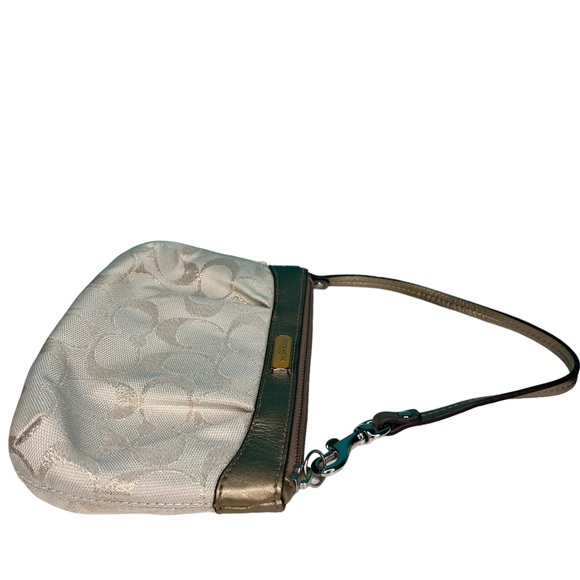 Coach Metallic Gold/Khaki Signature Pleated Wristlet Handbag New - Picture 4 of 10